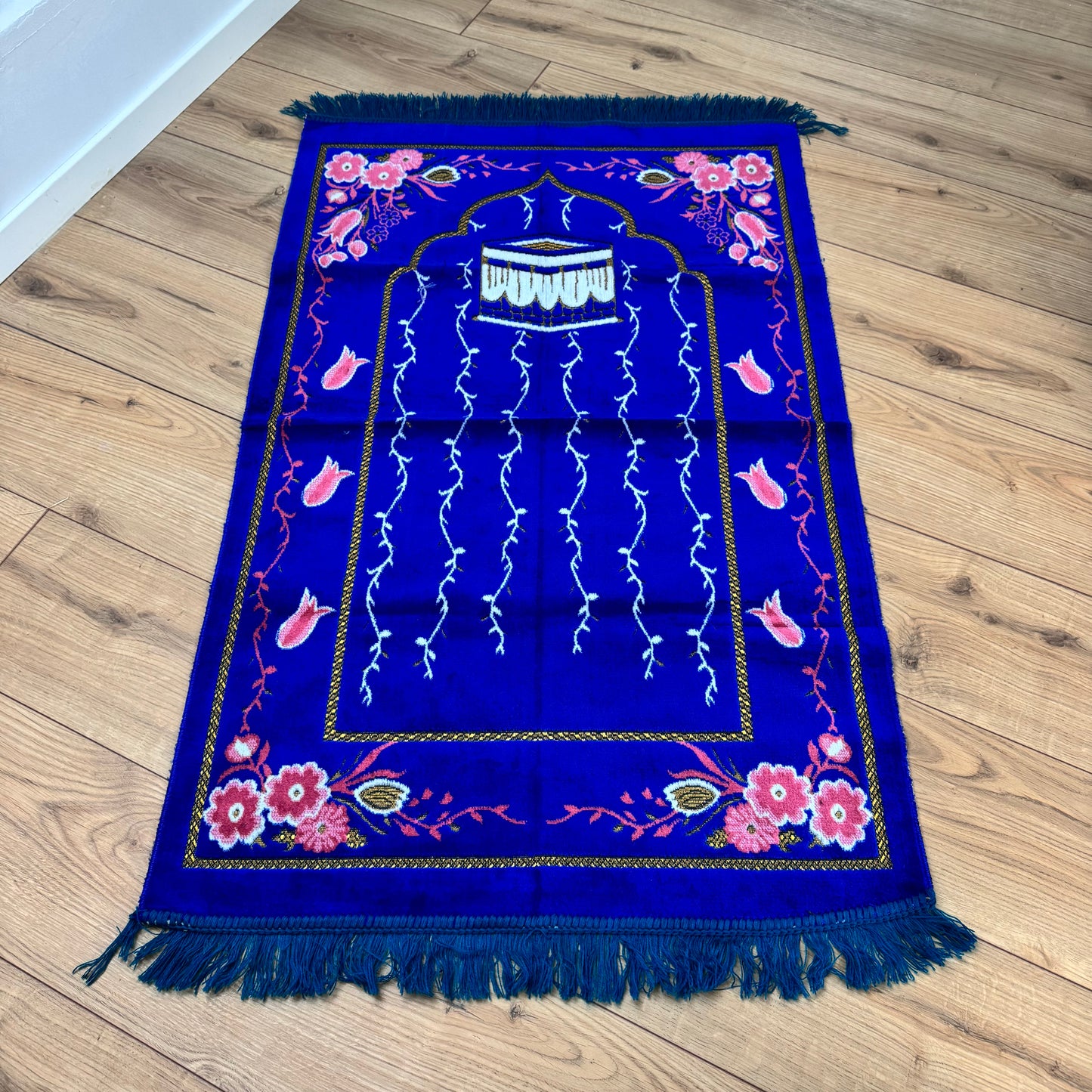 Tapis de prière motif bleu et rose