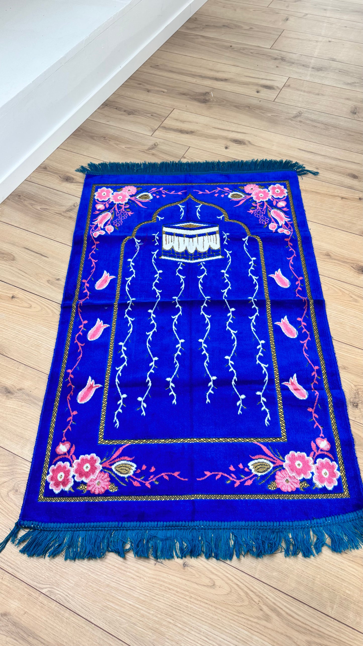 Tapis de prière motif bleu et rose
