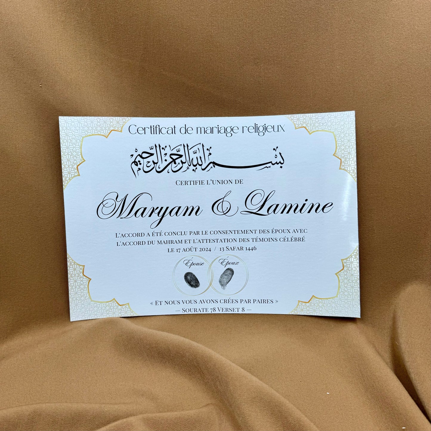 Certificat de Mariage Religieux