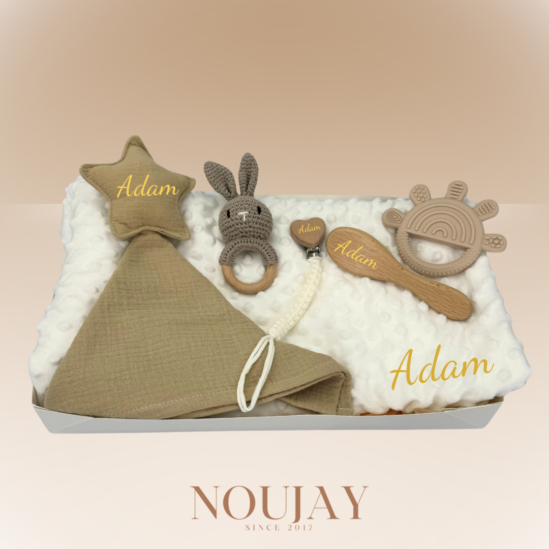 Coffret Naissance - Beige & blanc - lapin marron