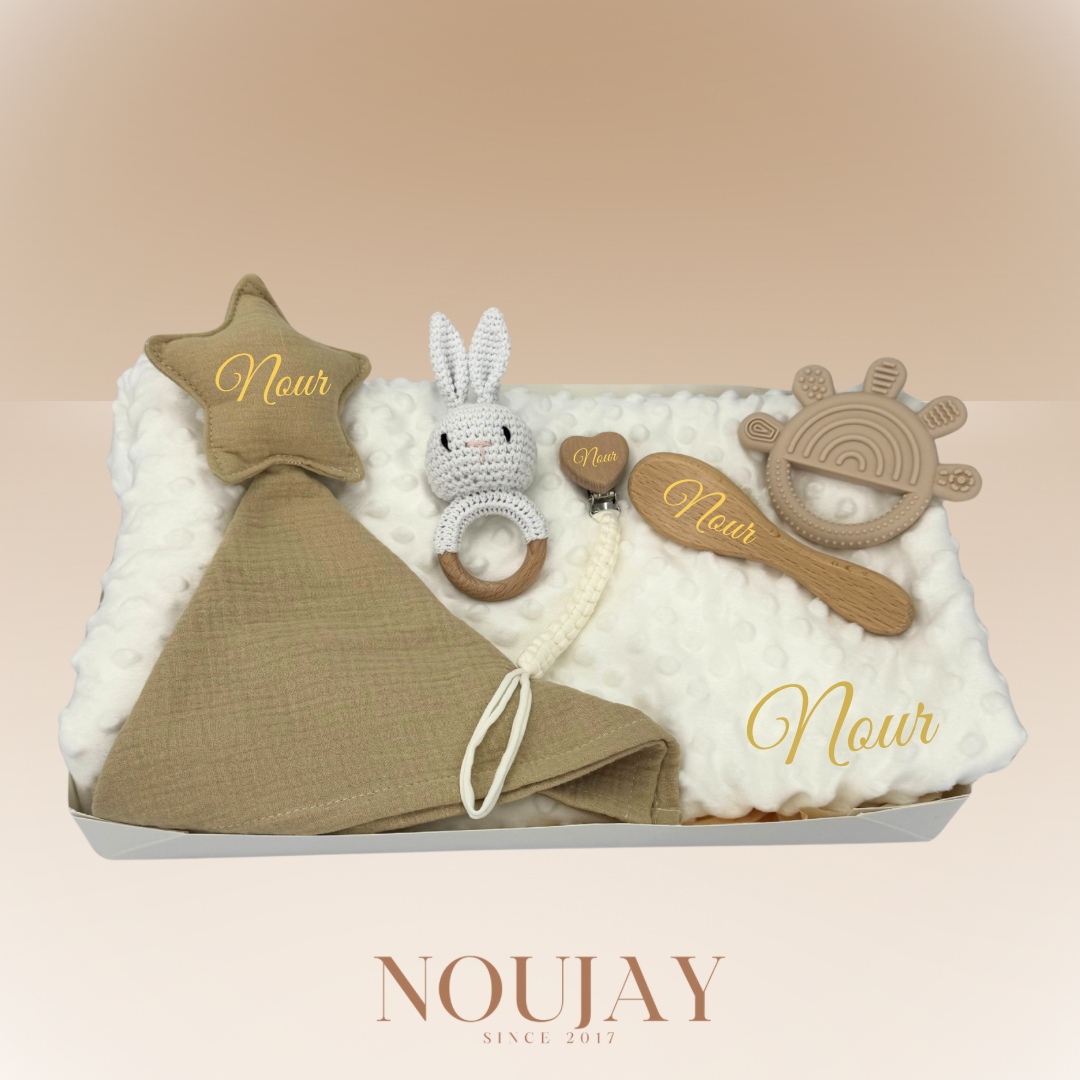 Coffret Naissance - Beige & blanc - lapin blanc